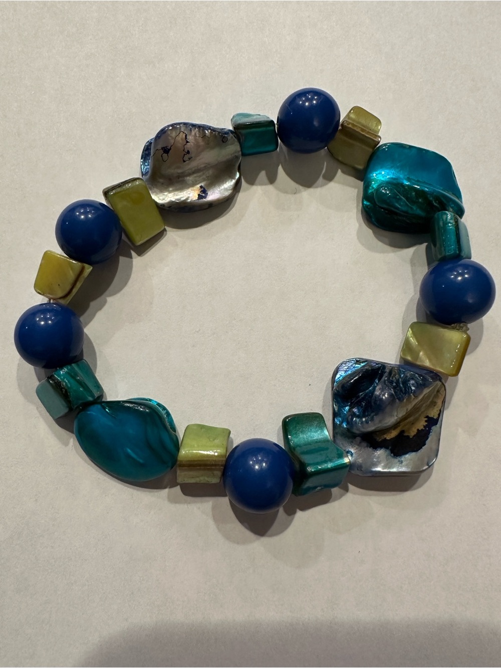 Blue and Teal Chunky Beaded Stretch Bracelet